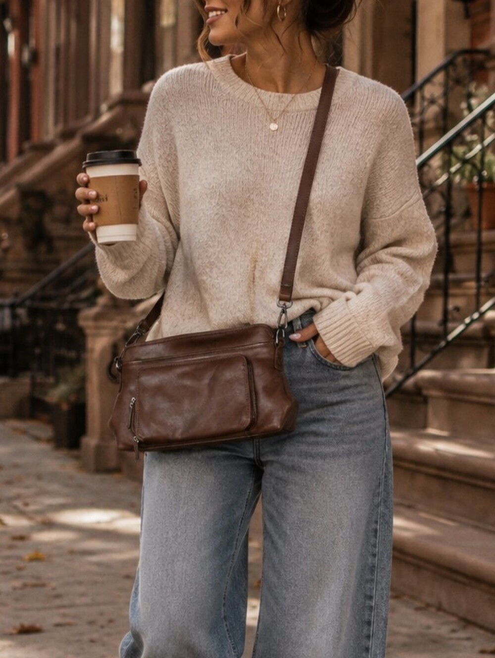 ILI New York Genuine Brown Leather Crossbody Bag